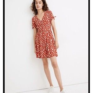 Madewell Women Size 2 Button Front Tie Sleeve Retro Floral Hibiscus Print Dress